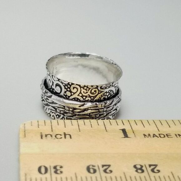 Vintage Silver Tone Spinner Ring with Swirl Design, Size 7.5 Band, Fidget - Picture 5 of 8